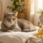Chat paisible et huile naturelle
