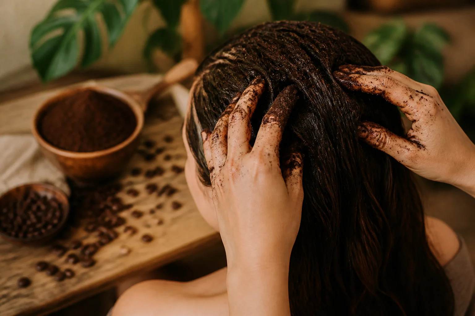 Soin capillaire naturel au marc de cafe