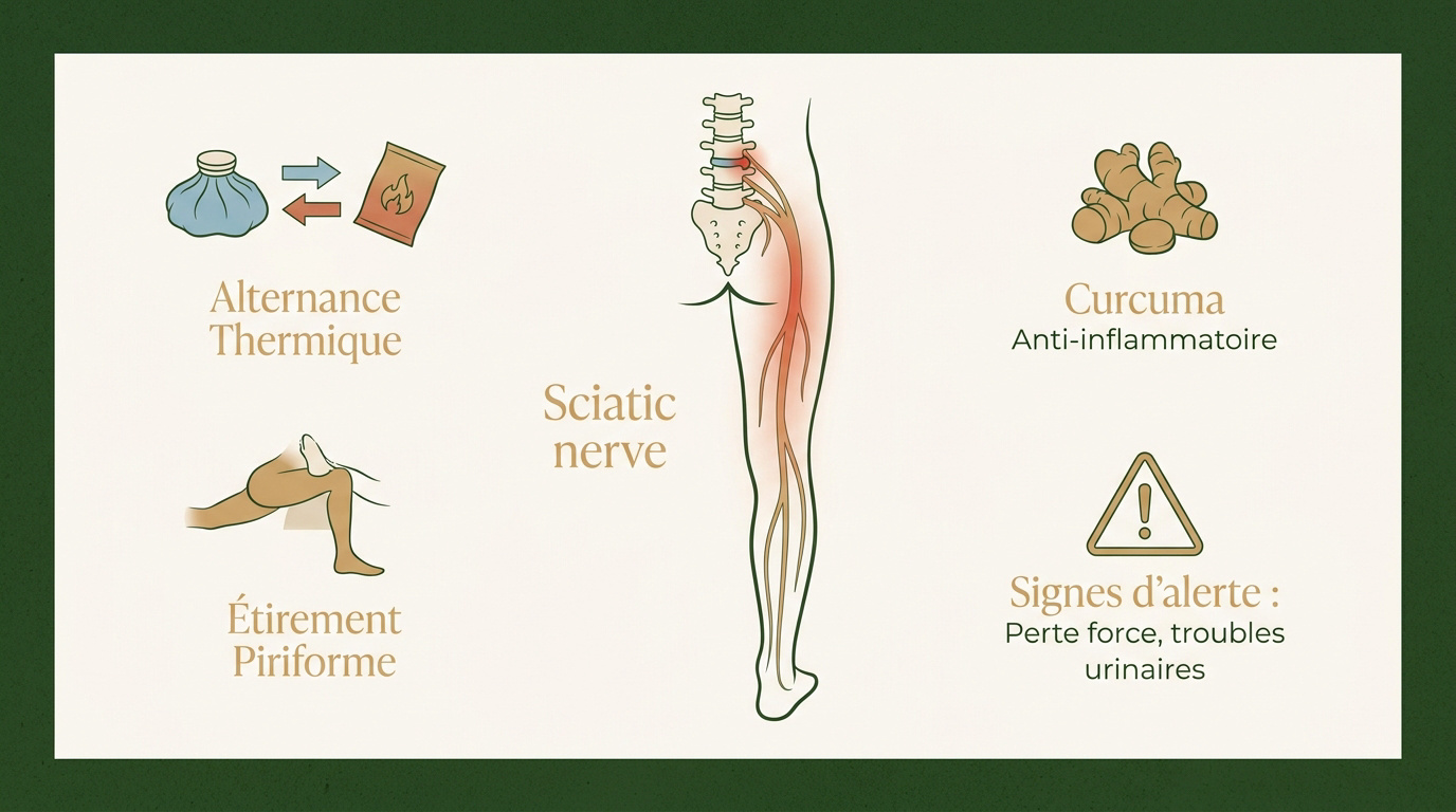 Illustration des zones de douleur de la sciatique et conseils de soulagement