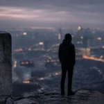 Silhouette dans la ville au crepuscule