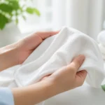 Mains tenant un tissu blanc doux