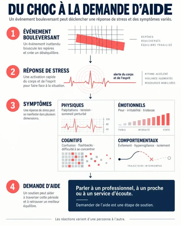 Infographie sur les symptômes d’un choc émotionnel et la réponse au stress