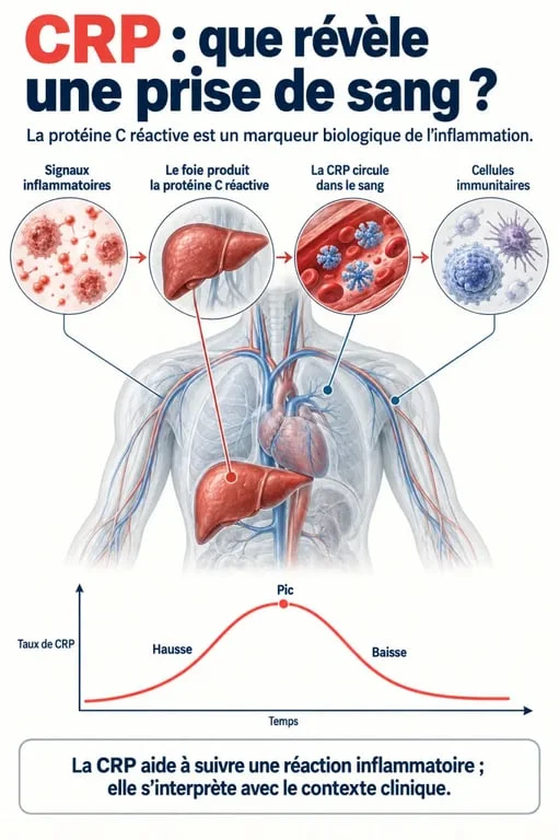 C’est quoi la CRP dans une prise de sang : schéma de son rôle dans l’inflammation