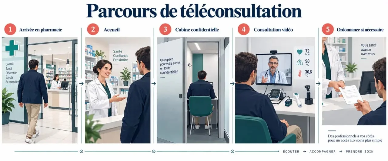 Déroulement d'une consultation dans un cabinet médical de téléconsultation Tessan