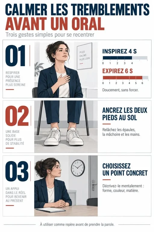 Illustration des gestes pour arrêter les tremblements dus au stress avant un oral