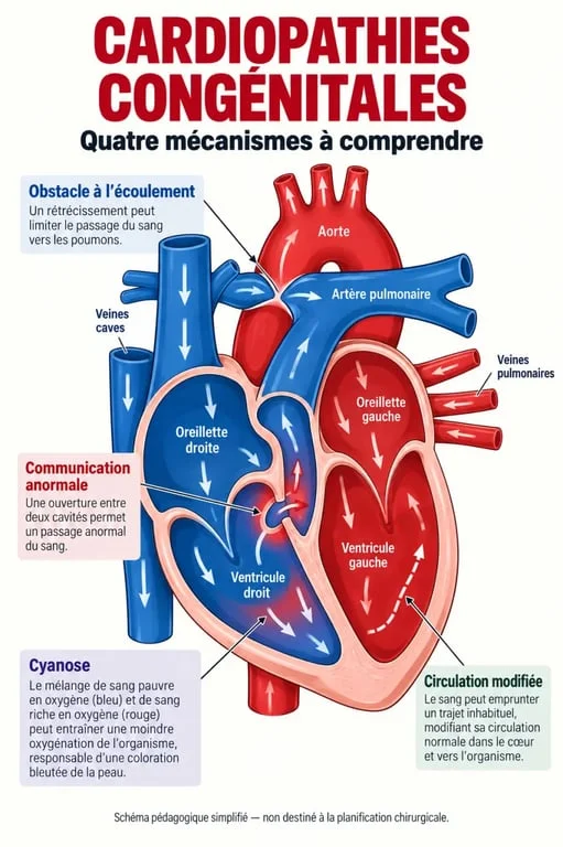 Schéma simplifié des mécanismes d’une cardiopathie congénitale