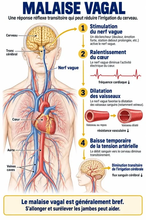 Schéma explicatif d’une sensation de malaise vagal et de la chute temporaire de tension