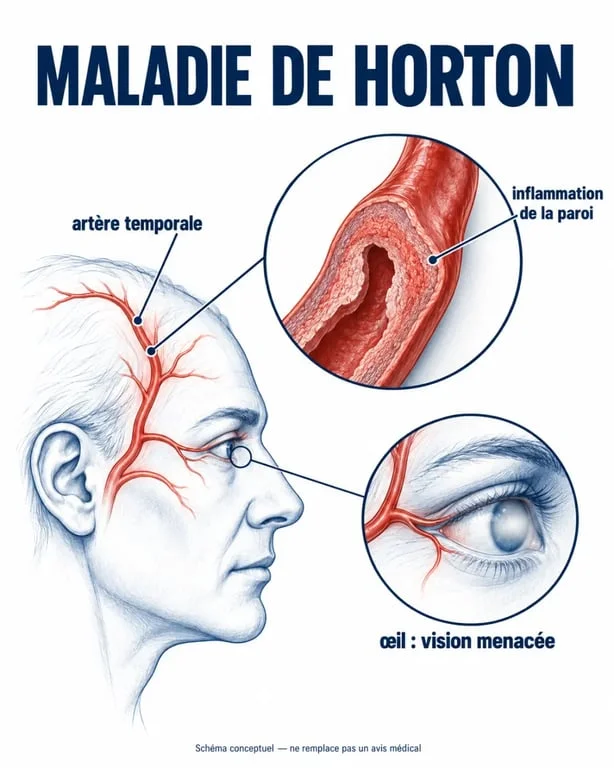 Schéma explicatif de la maladie d’ortone, ou maladie de Horton, et de l’inflammation des artères